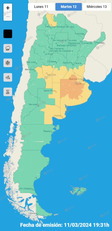 Última alerta emitida por el Servicio Metrológico Nacional