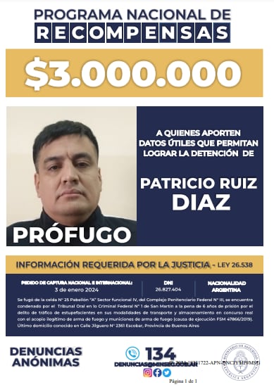 Patricio Ruiz Díaz recompensa