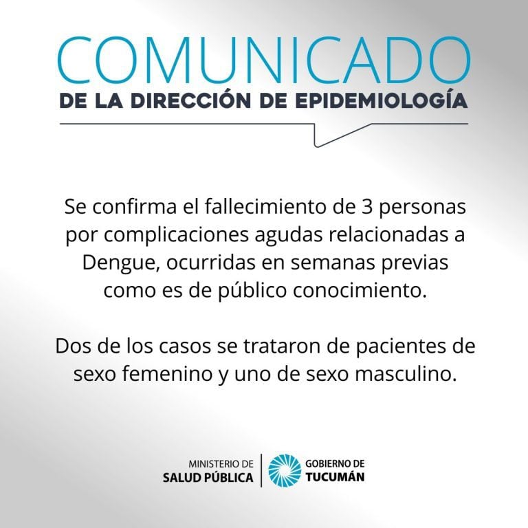 3 muertes por dengue en Tucumán