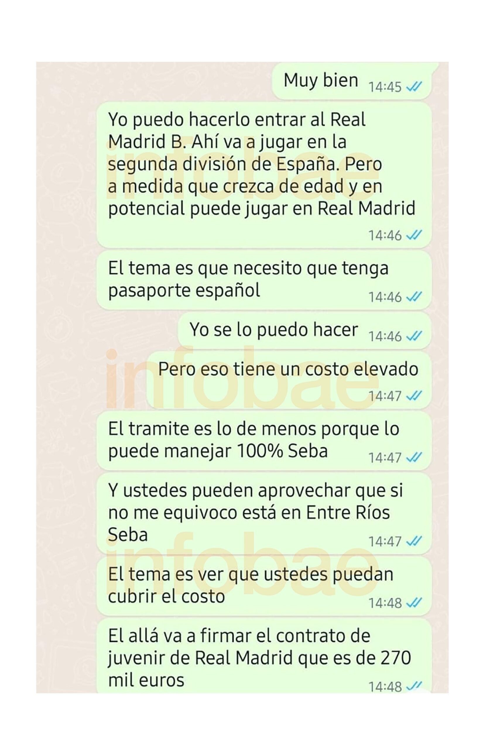 Los chats de Sebastián Infanzón sobre la falsa venta de jugadores a España