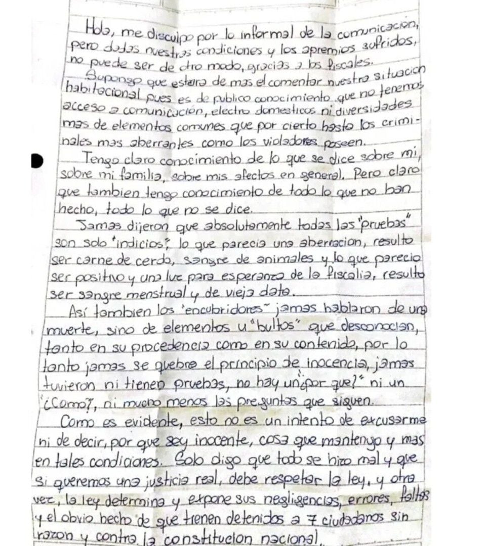 Carta César Sena - Un año del femicidio de Cecilia