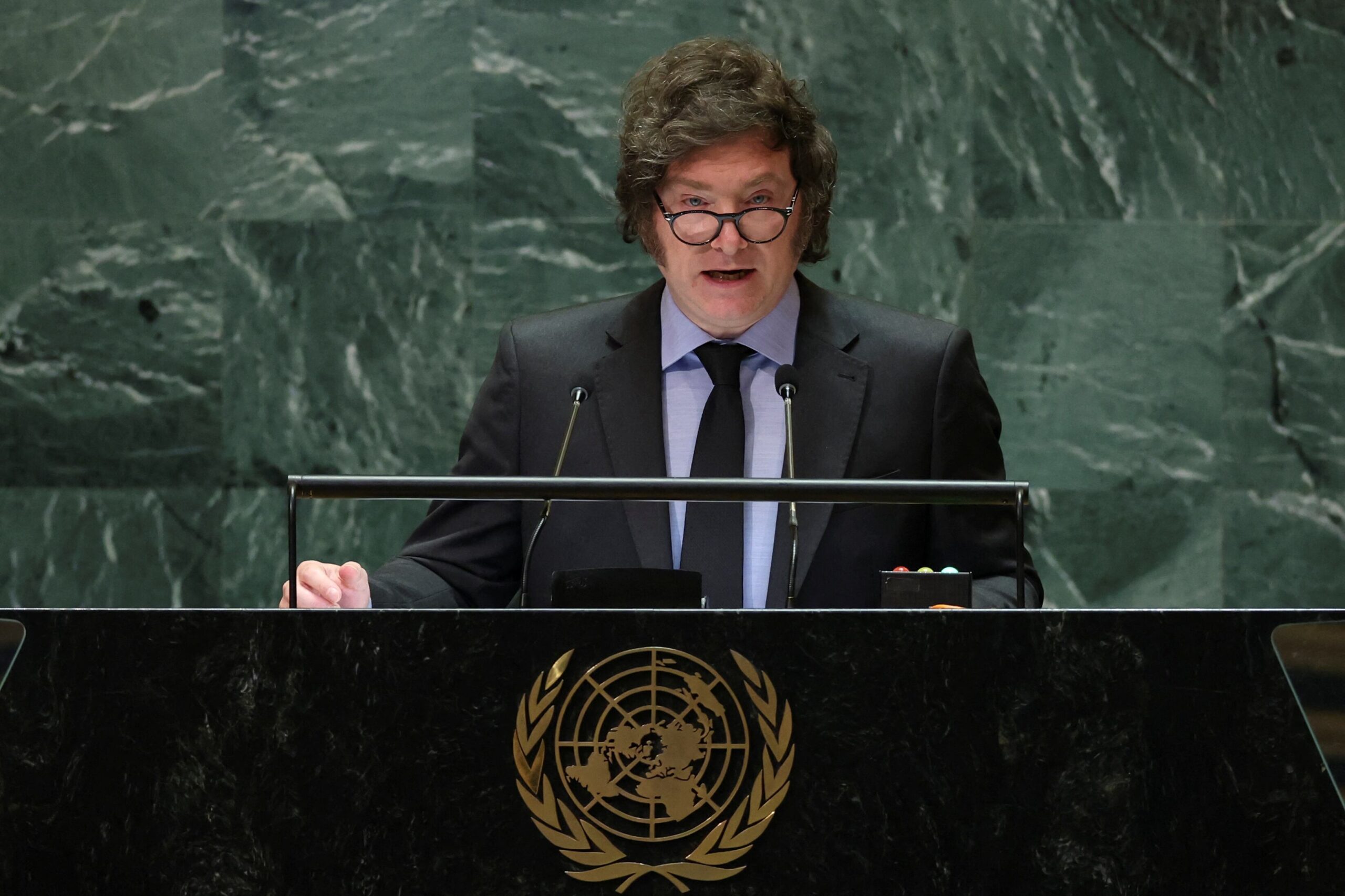 El presidente Javier Milei durante su intervención en la Asamblea General de la ONU (REUTERS/Mike Segar)