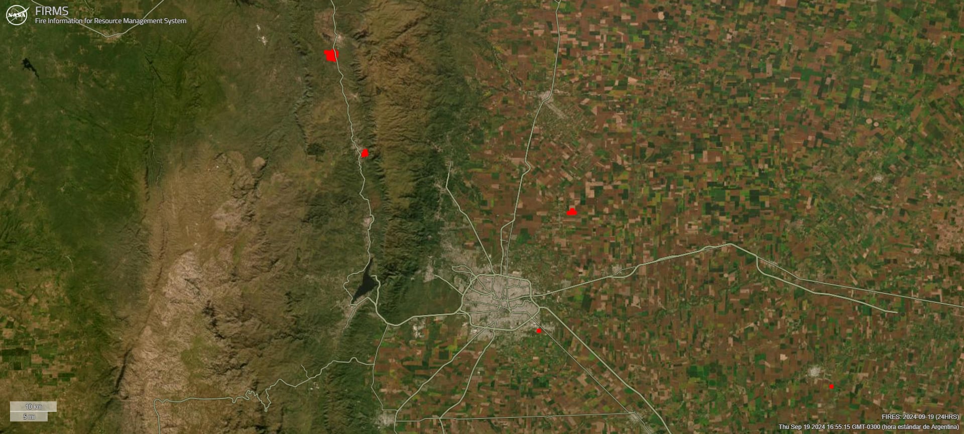 Imagen satelital y en tiempo real de los incendios a las 16:55