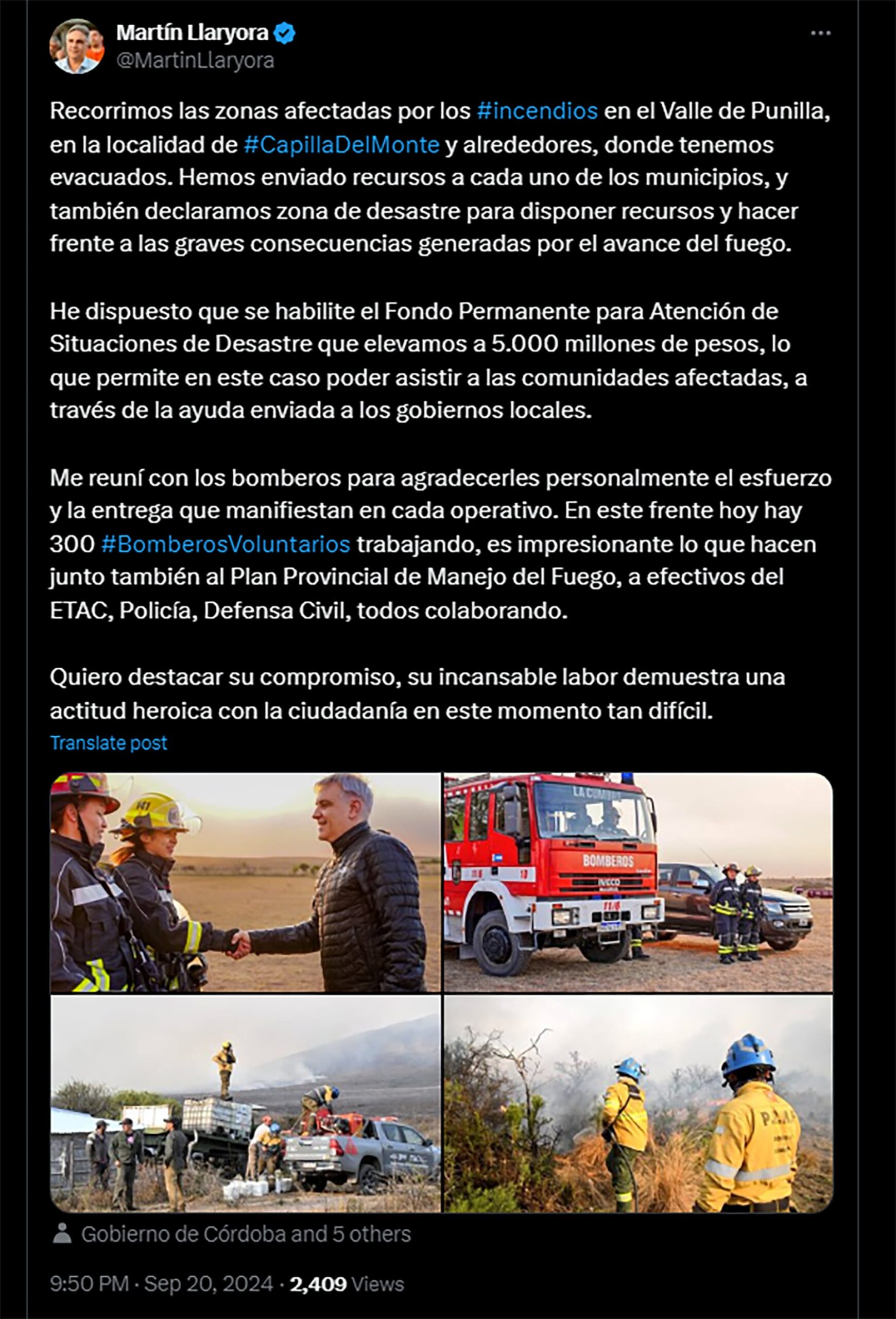 Martín Llaryora Incendios Córdoba